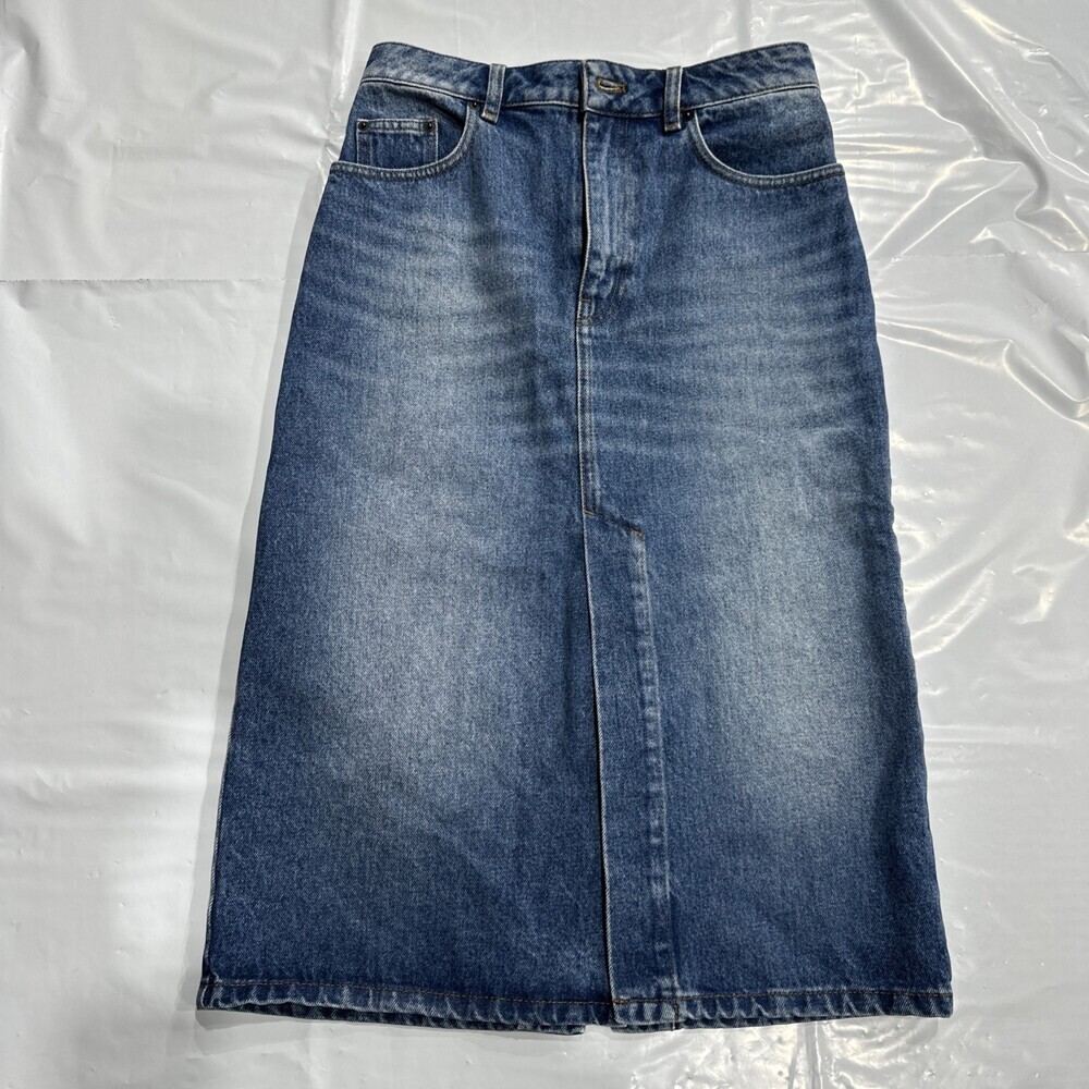 Ami Paris Alexandre Mattiussi Midi Skirt Women 25 Blue Denim Straight Cut CEB267